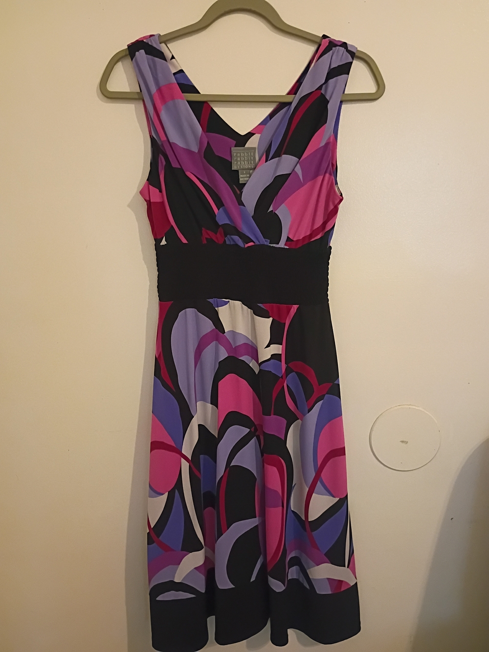 VTG Rabbit Rabbit Rabbit Multicolor Abstract Sleeveless V-Neck Dress Y2K Sz 6
